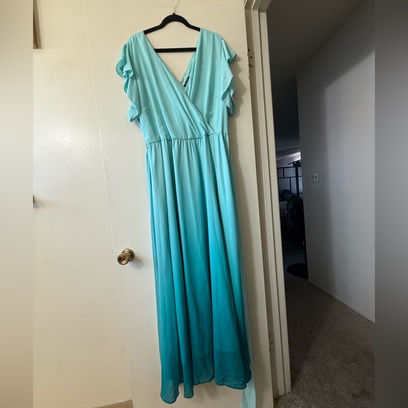 City Chic Aqua Maxi Dress with Ruffled Sleeves - Picture 1 of 4